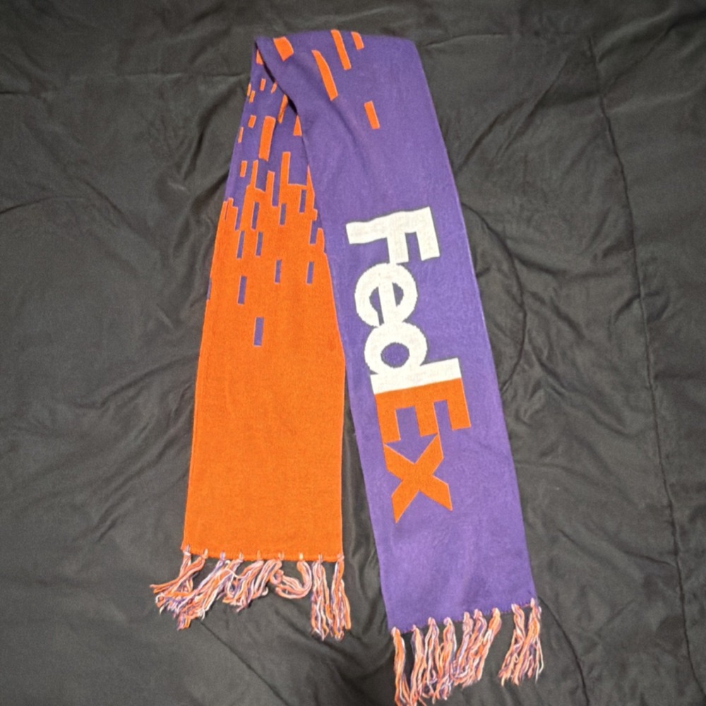 FedEx Federal Express Logo Scarf Purple Orange White Fringe Polyester